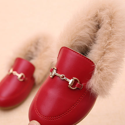 PU Leather And Cashmere Warm Single Shoes Casual Shoes for Girls, Size: 26 Yards 15.5cm(Red)-garmade.com