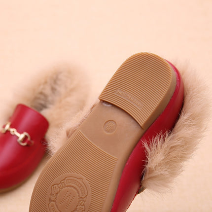 PU Leather And Cashmere Warm Single Shoes Casual Shoes for Girls, Size: 27 Yards 16cm(Red)-garmade.com
