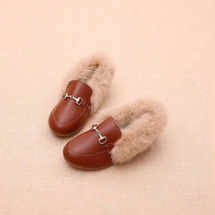 PU Leather And Cashmere Warm Single Shoes Casual Shoes for Girls, Size: 30 Yards 17.9cm(Yellow)-garmade.com