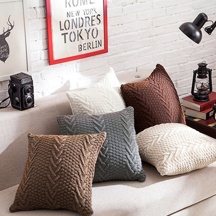 Home Wool Knitted Pillowcase, Colour: Deep Coffee, Size: 45 x 45 cm-garmade.com