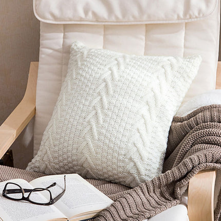 Home Wool Knitted Pillowcase, Colour: White, Size: 45 x 45 cm-garmade.com