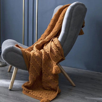 Knitted Blanket Home Casual Shawl Pillowcase Suit Without Core(Dark orange)-garmade.com