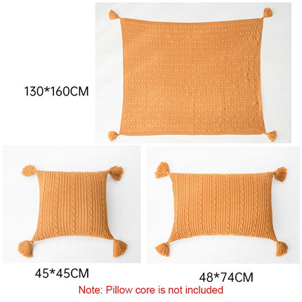 Knitted Blanket Home Casual Shawl Pillowcase Suit Without Core(Dark orange)-garmade.com