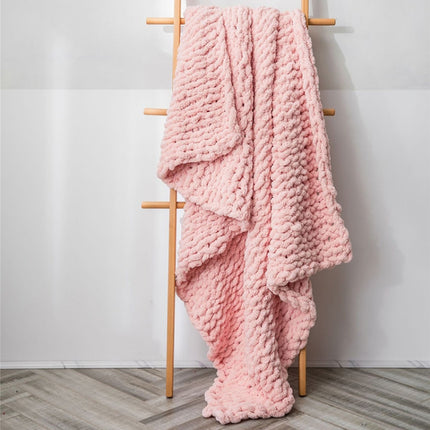 Handmade Thick Wool Knitted Blanket Sofa Chenille Stick Knitted Blanket, Size: 80 x 100 CM(Pink)-garmade.com