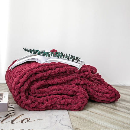 Handmade Thick Wool Knitted Blanket Sofa Chenille Stick Knitted Blanket, Size: 80 x 100 CM(Wine red)-garmade.com