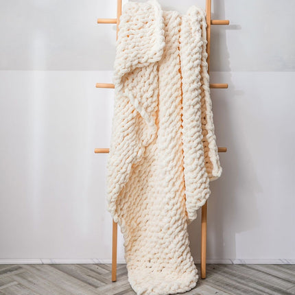 Handmade Thick Wool Knitted Blanket Sofa Chenille Stick Knitted Blanket, Size: 80 x 100 CM(Custard)-garmade.com