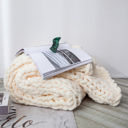 Handmade Thick Wool Knitted Blanket Sofa Chenille Stick Knitted Blanket, Size: 80 x 100 CM(Custard)-garmade.com