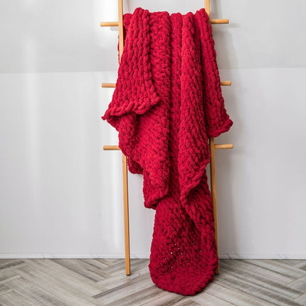 Handmade Thick Wool Knitted Blanket Sofa Chenille Stick Knitted Blanket, Size: 80 x 100 CM(Scarlet)-garmade.com