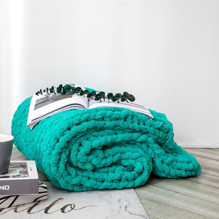 Handmade Thick Wool Knitted Blanket Sofa Chenille Stick Knitted Blanket, Size: 80 x 100 CM(Green)-garmade.com