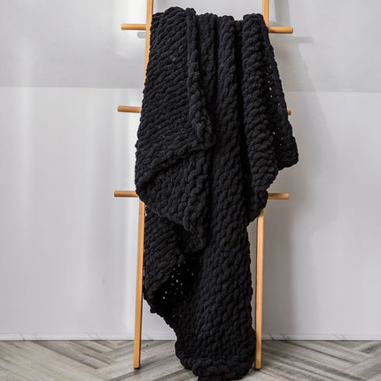 Handmade Thick Wool Knitted Blanket Sofa Chenille Stick Knitted Blanket, Size: 80 x 100 CM(Black)-garmade.com