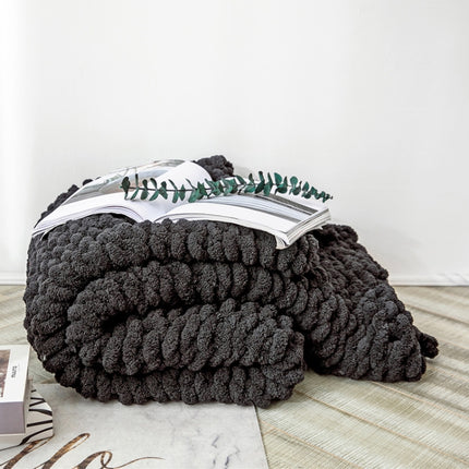 Handmade Thick Wool Knitted Blanket Sofa Chenille Stick Knitted Blanket, Size: 80 x 100 CM(Black)-garmade.com