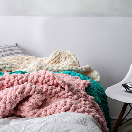 Handmade Thick Wool Knitted Blanket Sofa Chenille Stick Knitted Blanket, Size: 80 x 100 CM(Scarlet)-garmade.com