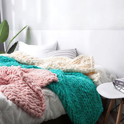 Handmade Thick Wool Knitted Blanket Sofa Chenille Stick Knitted Blanket, Size: 80 x 100 CM(Custard)-garmade.com