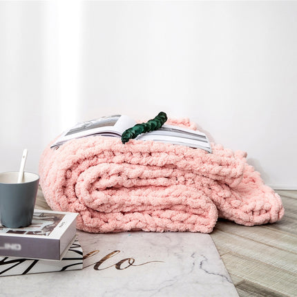 Handmade Thick Wool Knitted Blanket Sofa Chenille Stick Knitted Blanket, Size: 130 x 160 CM(Pink)-garmade.com