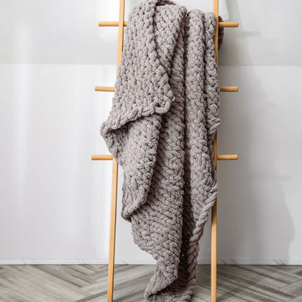 Handmade Thick Wool Knitted Blanket Sofa Chenille Stick Knitted Blanket, Size: 130 x 160 CM(Camel Grey)-garmade.com