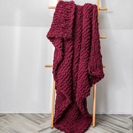 Handmade Thick Wool Knitted Blanket Sofa Chenille Stick Knitted Blanket, Size: 130 x 160 CM(Wine red)-garmade.com