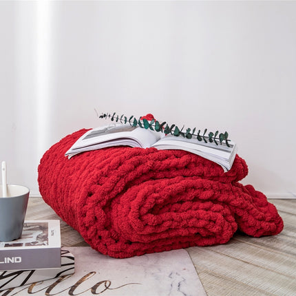 Handmade Thick Wool Knitted Blanket Sofa Chenille Stick Knitted Blanket, Size: 130 x 160 CM(Scarlet)-garmade.com