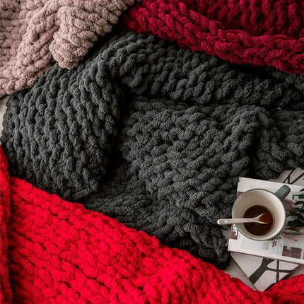 Handmade Thick Wool Knitted Blanket Sofa Chenille Stick Knitted Blanket, Size: 130 x 160 CM(Wine red)-garmade.com