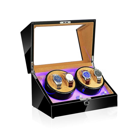 Electric Motor Rotating Watch Box Automatic Mechanical Watch Shaker, US / EU / UK Plug(Black + Camel Flannel)-garmade.com