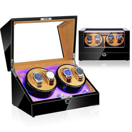 Electric Motor Rotating Watch Box Automatic Mechanical Watch Shaker, US / EU / UK Plug(Black + Camel Flannel)-garmade.com