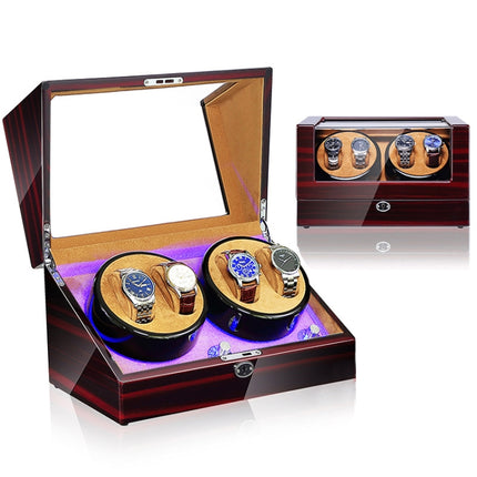 Electric Motor Rotating Watch Box Automatic Mechanical Watch Shaker, US / EU / UK Plug(Ebony + Camel Flannel)-garmade.com