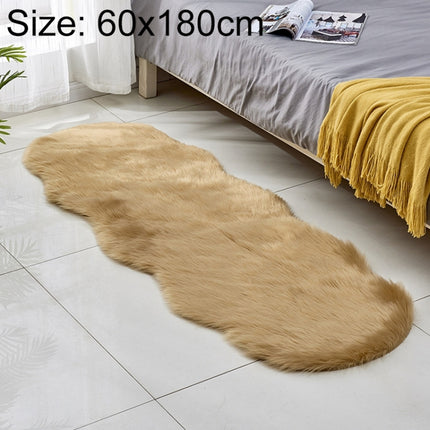 Faux Wool Leather Sofa Carpet Floor Mats Fleece Cushions Bay Window Mats, Size: 60x180cm(Khaki)-garmade.com