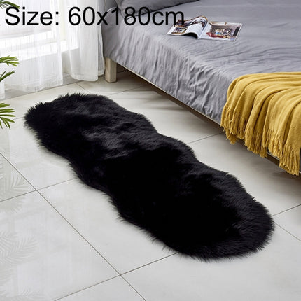 Faux Wool Leather Sofa Carpet Floor Mats Fleece Cushions Bay Window Mats, Size: 60x180cm(Black)-garmade.com