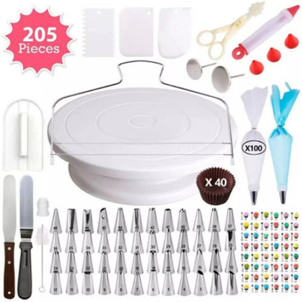 205 in 1 Cake Decorating Turntable Set Cake Decorating Mouth Baking Utensils-garmade.com