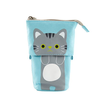 Corduroy Retractable Drop-Down Pencil Case Student Stationery Storage Bag(Gray Cat)-garmade.com