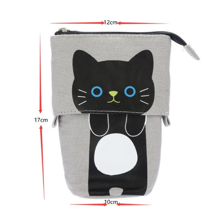 Corduroy Retractable Drop-Down Pencil Case Student Stationery Storage Bag(Gray Cat)-garmade.com