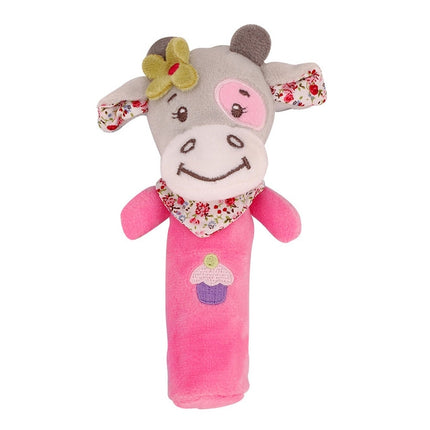 Cartoon Animal Hand Bell Rattle Interactive Toy Child Comfort Hand Grabbing Soft Plush Baby Toy(Pink Cow)-garmade.com
