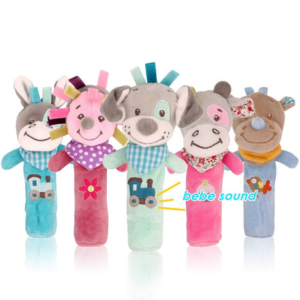 Cartoon Animal Hand Bell Rattle Interactive Toy Child Comfort Hand Grabbing Soft Plush Baby Toy(Pink Cow)-garmade.com