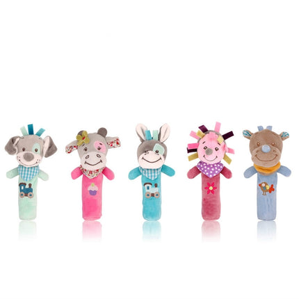 Cartoon Animal Hand Bell Rattle Interactive Toy Child Comfort Hand Grabbing Soft Plush Baby Toy(Rhinoceros)-garmade.com