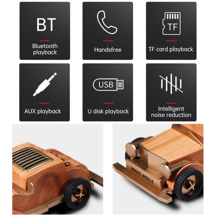 AS60 Retro Car Shape Wooden Subwoofer Mini Wireless Bluetooth Speaker(Dark Wood)-garmade.com