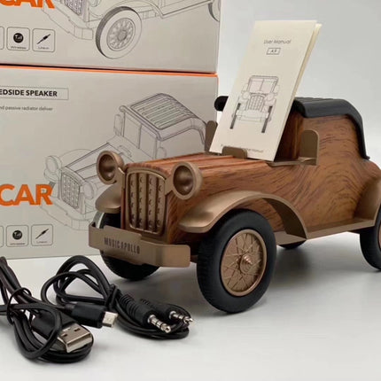 A9 Retro Wood Grain Classic Car Shape Wireless Bluetooth Speaker Subwoofer Radio Portable Mobile Phone Stand Mini Speaker(Rose Pear)-garmade.com