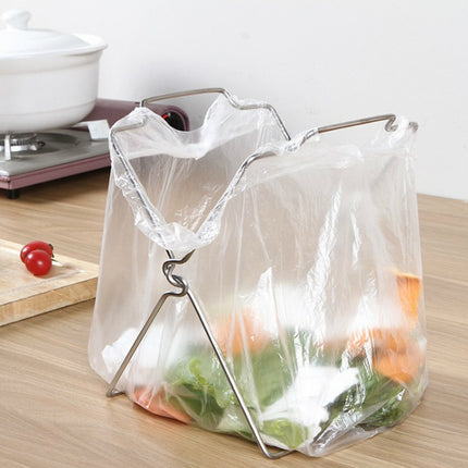 Stainless Steel Kitchen Foldable Storage Rack Plastic Bag Towel Trash Can Holder-garmade.com