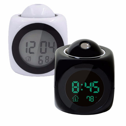 Multi-function LED Projection Alarm Clock Voice Talking Clock, Specification:White without USB cable-garmade.com