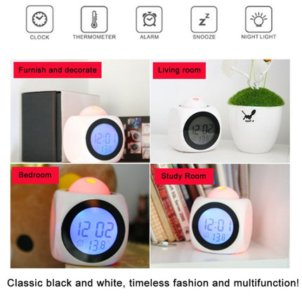 Multi-function LED Projection Alarm Clock Voice Talking Clock, Specification:White without USB cable-garmade.com