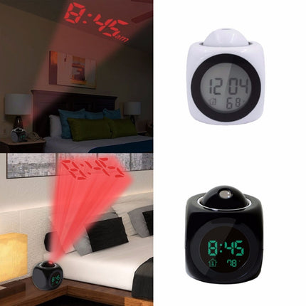 Multi-function LED Projection Alarm Clock Voice Talking Clock, Specification:Black + USB cable-garmade.com