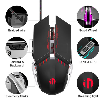 Inphic PW2 4000 DPI 6 Keys Home Office Luminous Macro Programming USB Computer Mechanical Game Wired Mouse(Classic Black)-garmade.com