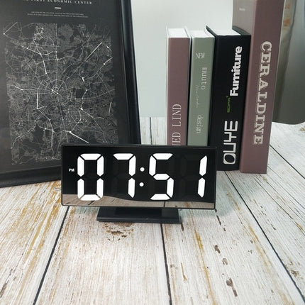 Multi-function Large Screen Electronic Clock Mute LED Mirror Alarm Clock(White Light with Black Frame)-garmade.com