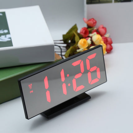Multi-function Large Screen Electronic Clock Mute LED Mirror Alarm Clock(Red Light with White Frame)-garmade.com