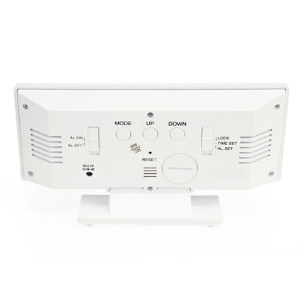 Multi-function Large Screen Electronic Clock Mute LED Mirror Alarm Clock(White Light with White Frame)-garmade.com