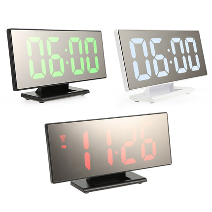 Multi-function Large Screen Electronic Clock Mute LED Mirror Alarm Clock(White Light with White Frame)-garmade.com