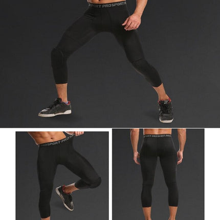 High Elastic Lycra Honeycomb Crash Pants Men Basketball Fitness Seven-tenths Sweatpants, Specification: M(Black)-garmade.com