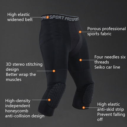 High Elastic Lycra Honeycomb Crash Pants Men Basketball Fitness Seven-tenths Sweatpants, Specification: XL(Black)-garmade.com