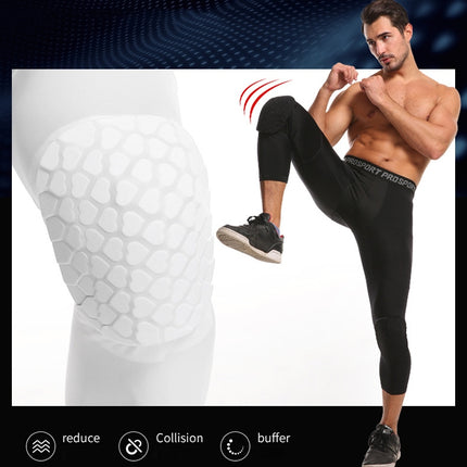 High Elastic Lycra Honeycomb Crash Pants Men Basketball Fitness Seven-tenths Sweatpants, Specification: XL(White)-garmade.com