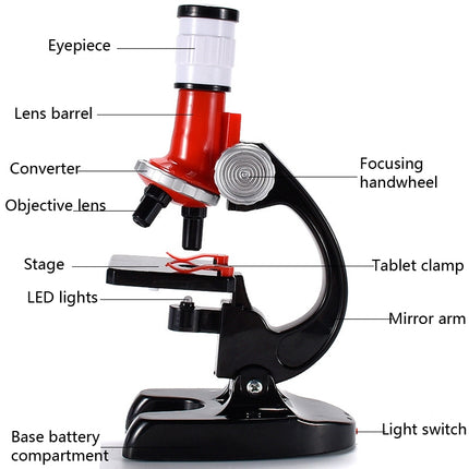 HD 1200 Times Microscope Toys Primary School Biological Science Experiment Equipment Children Educational Toys(Red)-garmade.com