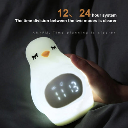 Creative Multifunctional Penguin Silicone Cute Beans Wake Children Sleeping LED Electronic Alarm Clock(Yellow Light)-garmade.com