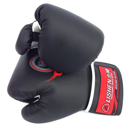 LISHEN Thickened Boxing Gloves Muay Thai Fighting Training Fitness Gloves(Black)-garmade.com